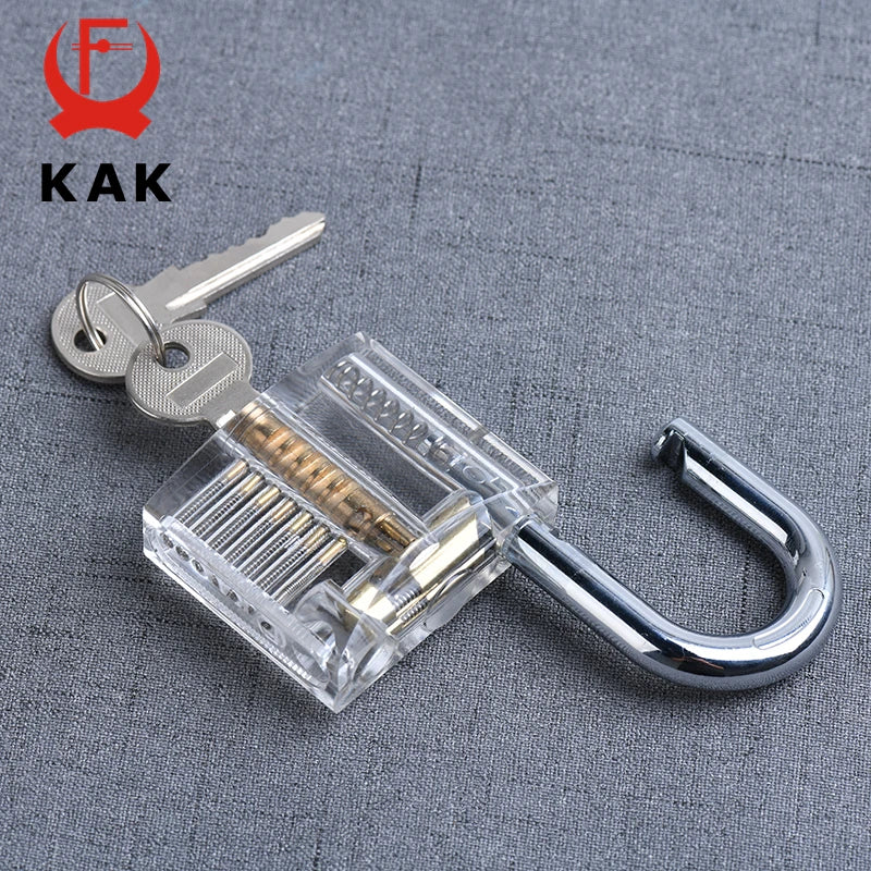 KAK Transparent Practice Padlock with Keys 80x50mm DIY Visible Lock Pick Tools Cutaway Practice Padlock Training Locksmith To
