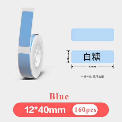 1Roll P12 P15 Thermal Label Sticker 12mm*40mm Tape Compatible Phomemo D30 Q30 Marklife P11 P50 L12 DELI Q2 Labeller - blue 12