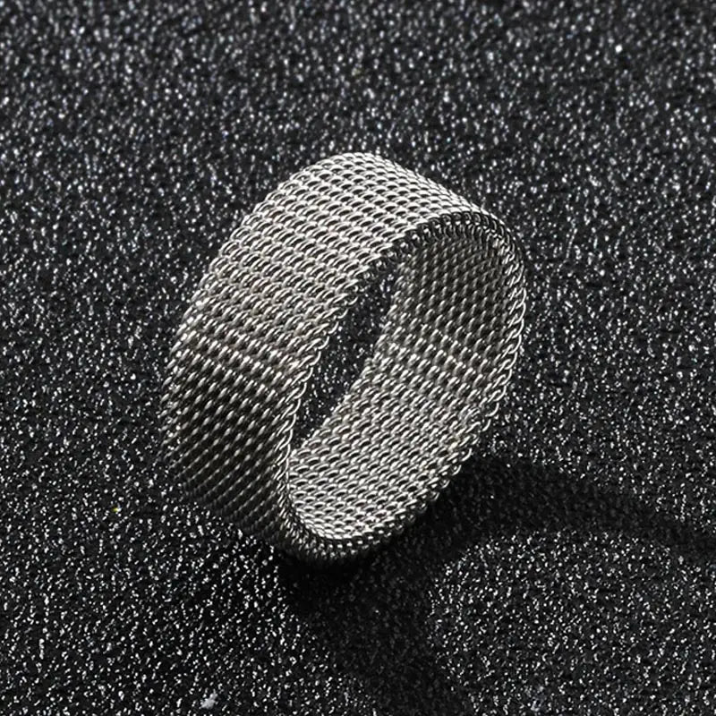 2025 New 8mm Wide Stainless Steel Rings Titanium Couple Rings Deformable Mesh Accessories for Women Men Jewelry Wedding Gift
