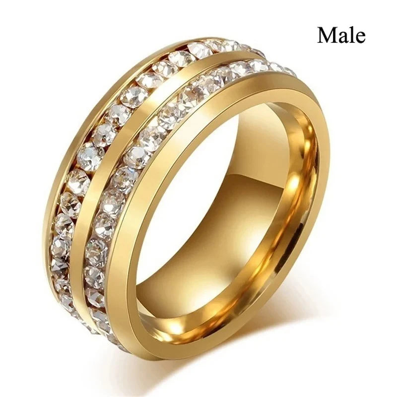 Charm Couple Rings Romantic Women Red Rhinestones Rings Set Trendy Men Stainless Steel Celtic Dragon Rings Wedding Band Jewel