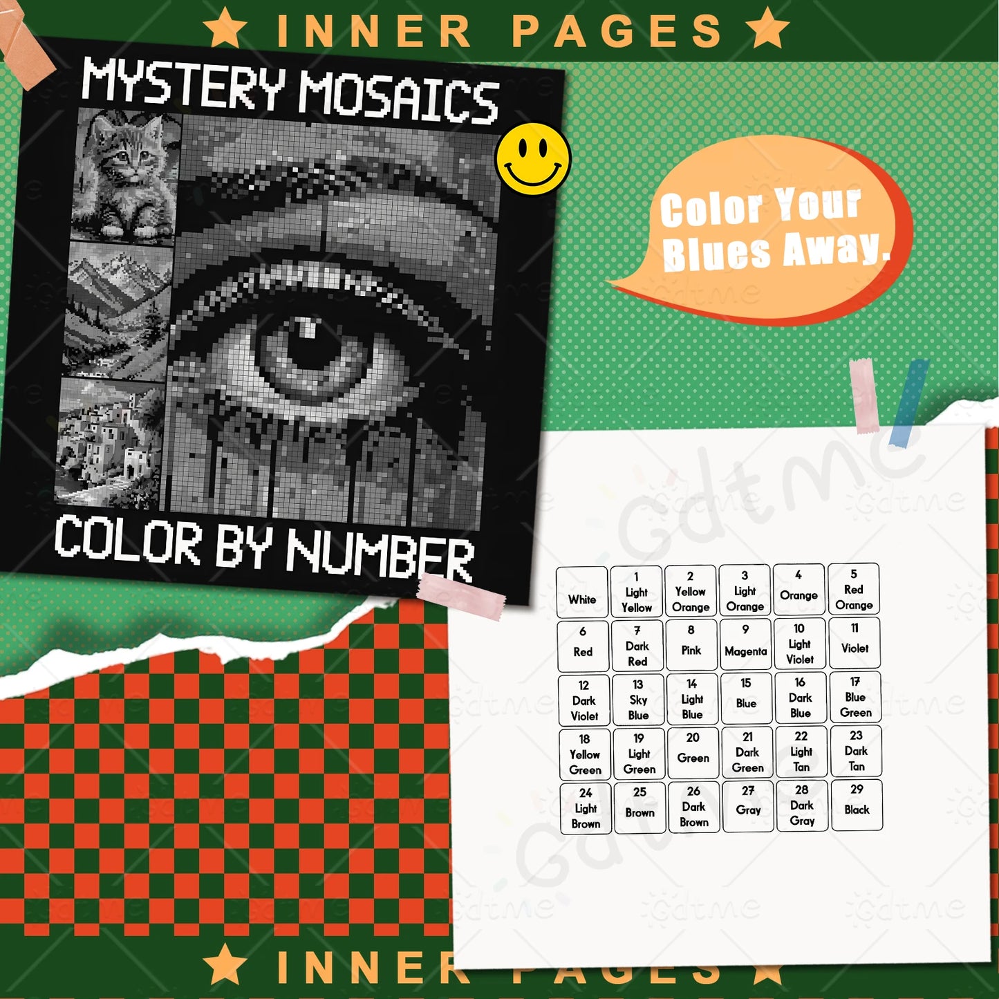 1PC MYSTERY MOSAIC COLOR by NUMBER Artwork by Digital Adult Coloring Book DIY Painting Drawing Coloring by Num