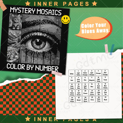1PC MYSTERY MOSAIC COLOR by NUMBER Artwork by Digital Adult Coloring Book DIY Painting Drawing Coloring by Num