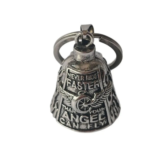 Vintage 3D Design Motorcycle Guardian Bell Punk Style Wing Design Biker Good Luck Charm Alloy Retro Angel Pendant Bell Men