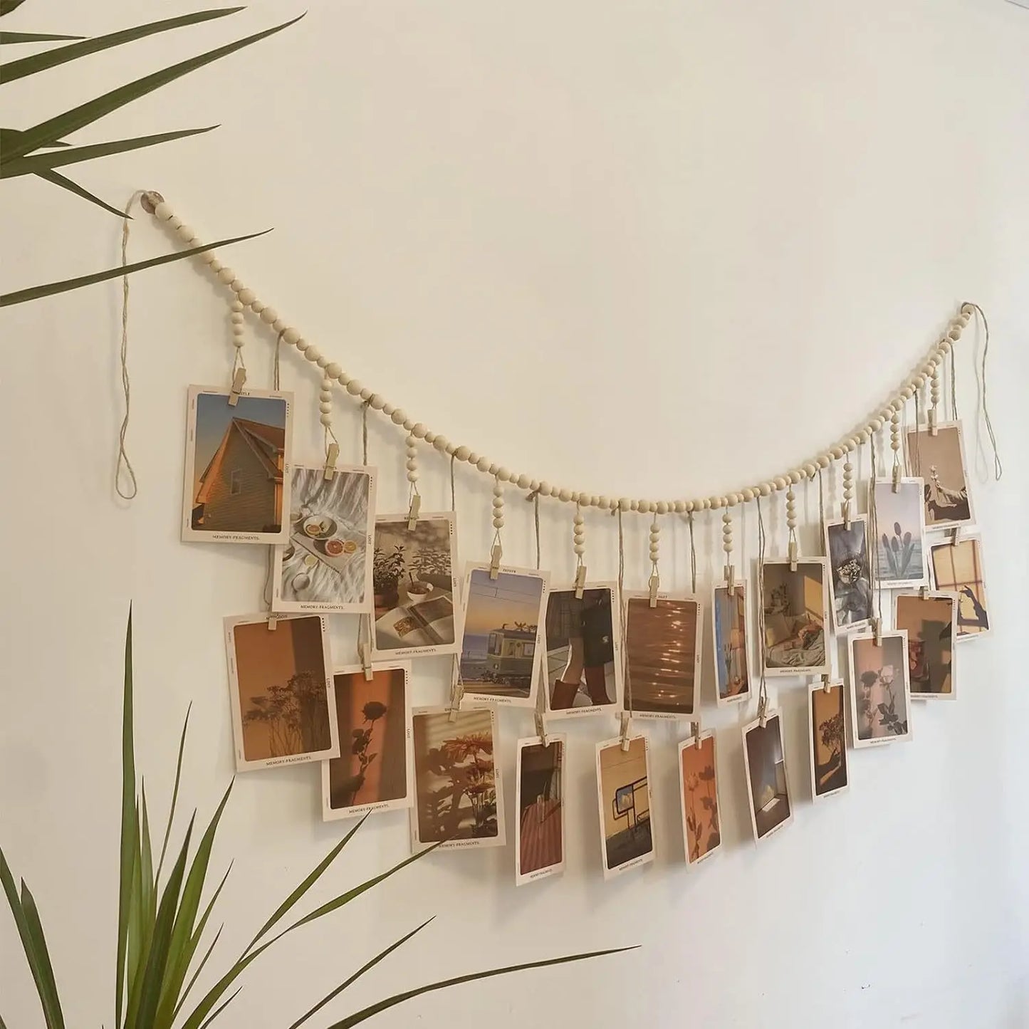 Hanging Photo Display Wooden Bead Garland Boho Wall Hanging for Bedroom Living Room Dorm Party Decor Teen Girl Gifts - 22 cli