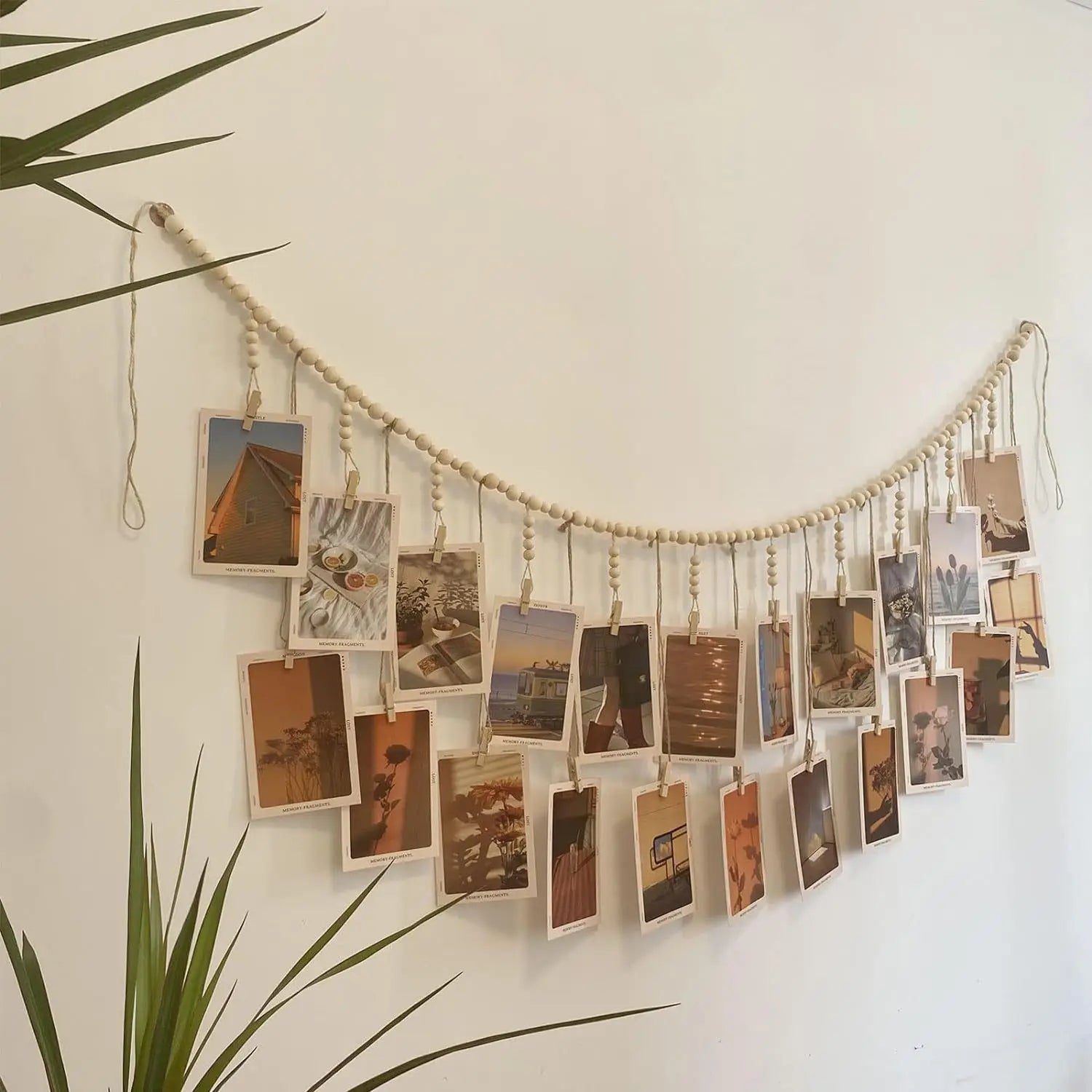 Hanging Photo Display Wooden Bead Garland Boho Wall Hanging for Bedroom Living Room Dorm Party Decor Teen Girl Gifts - 22 cli