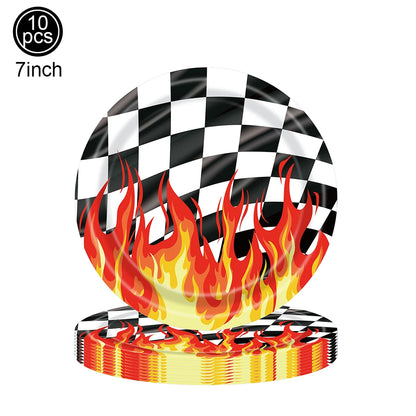 Racing Car Theme 3-Tier Round Cardboard Cupcake Stand Cars Birthday Party Tablecloth Black and White Checkered Decor Supplies