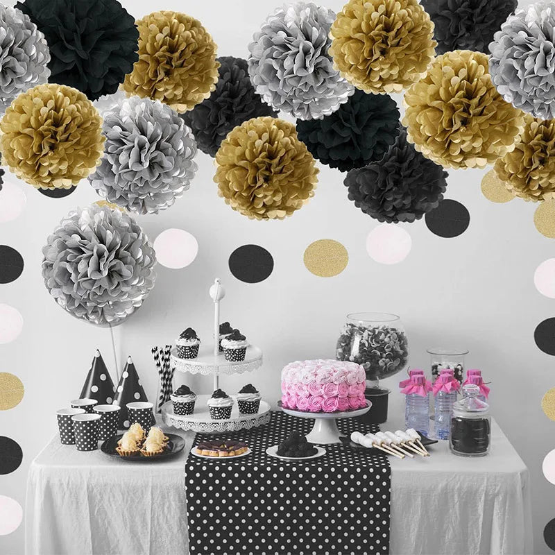 5pcs Wedding Decorative Paper Pompoms Pom Poms Flower Ball Party Home Decor Tissue Baby Shower Birthday Christmas DIY Decorat