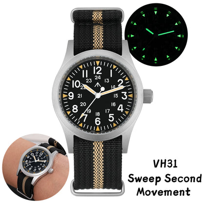 Militado ML05 Vintage Watch VH31 Sweep Second Movement Domed Sapphire Crystal With High Clear AR Coating Luminous 38mm Watche