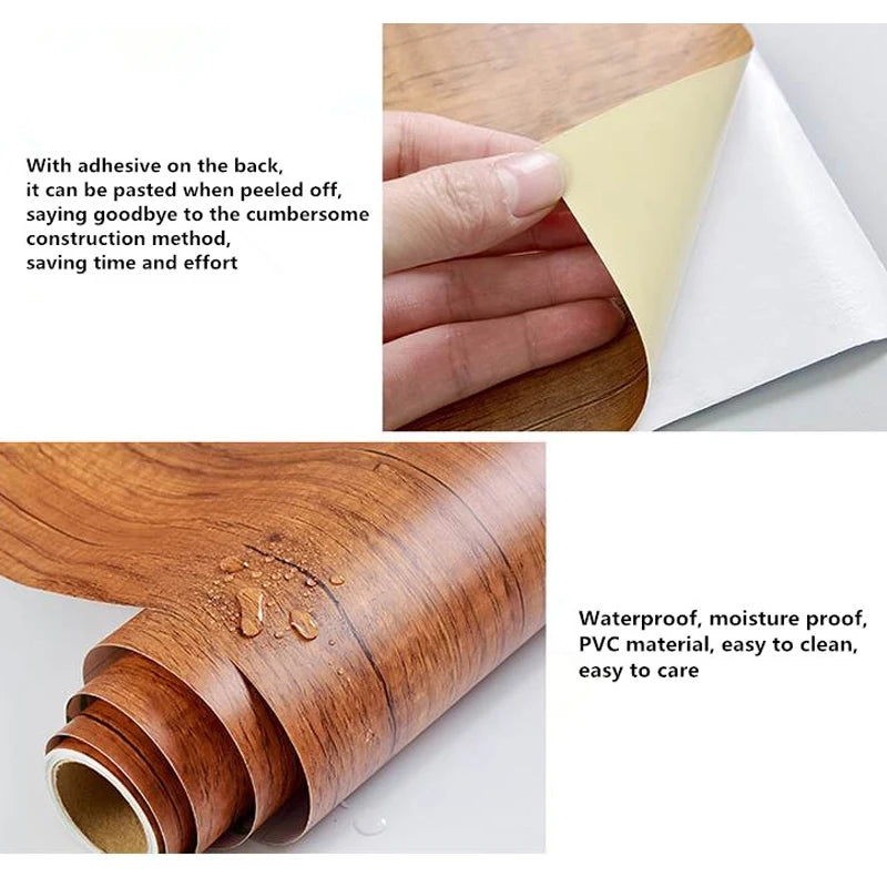 Wood Grain DIY Sticker PVC Self Adhesive Waterproof Wallpapers Renovation Furnitures Wall Stickers Home Decor Sticky Paper De