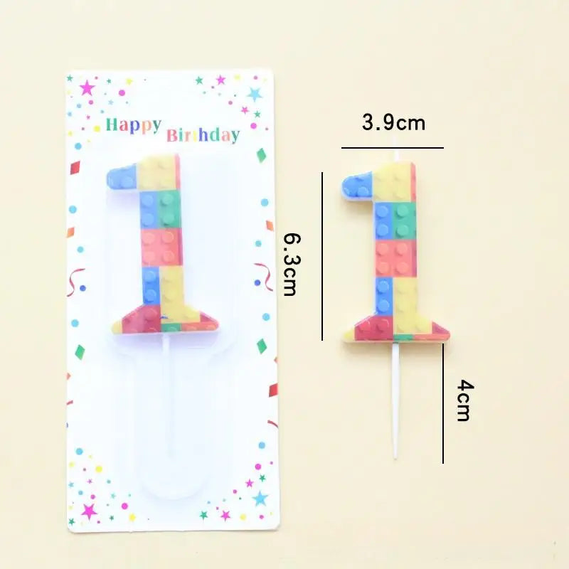New Building Block Number 0-9 Candle 1PC Color Building Block Shaped Digital Candle Cake Decoration Birthday Baking Decor Plu