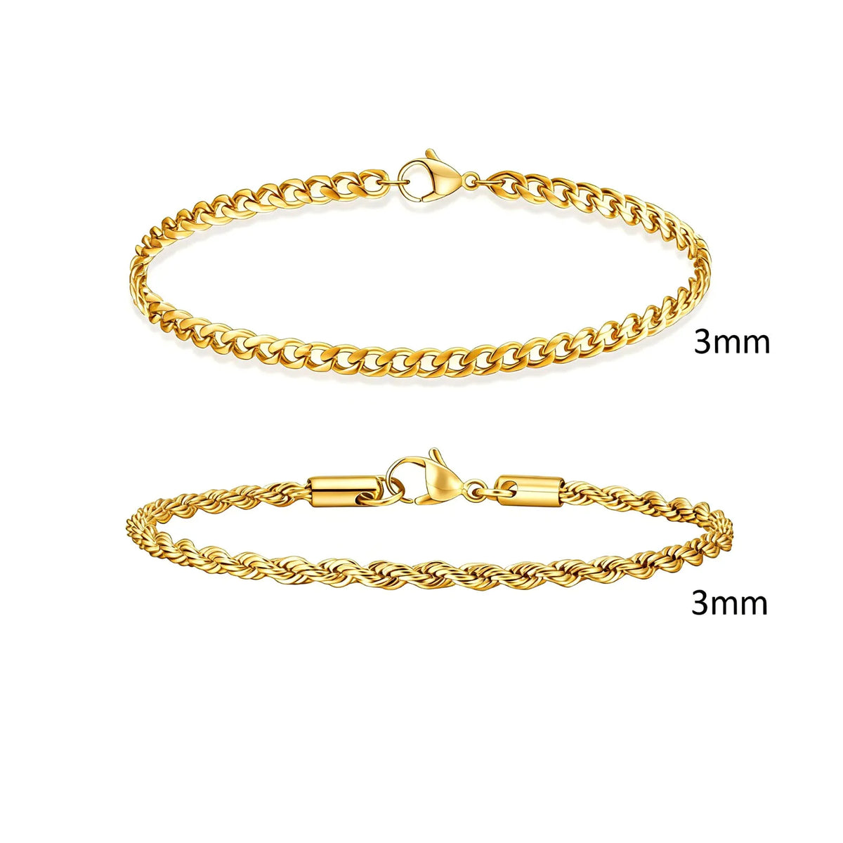 2pcs Men's Chain Bracelets,Stainless Steel Silver Gold Black Color Twist Rope Chain Wristband,Trendy Cuban Link Chains Gift -