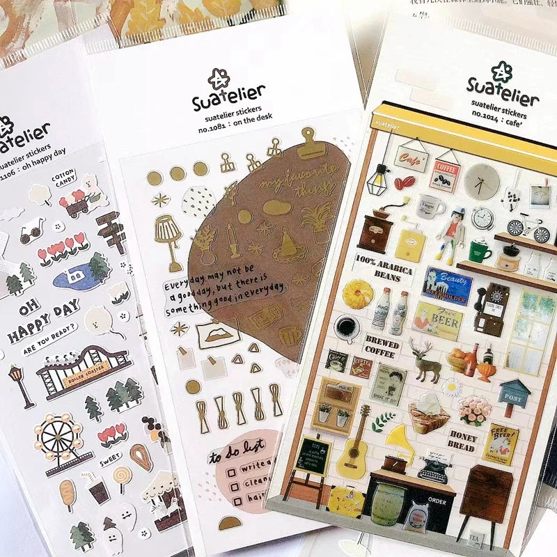 Korean Suatelier Stickers Cute Home Style Scrapbooking DIY Junk Journal Diary Stationery Deco Sticker Handiwork Craft Supplie