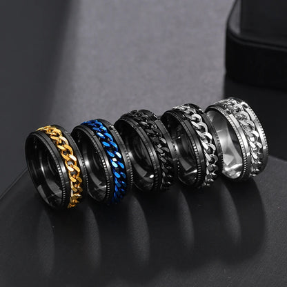 Cool Stainless Steel Rotatable Men Ring Spinner Chain Punk Women Jewelry for Party Gift