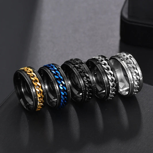 Cool Stainless Steel Rotatable Men Ring Spinner Chain Punk Women Jewelry for Party Gift