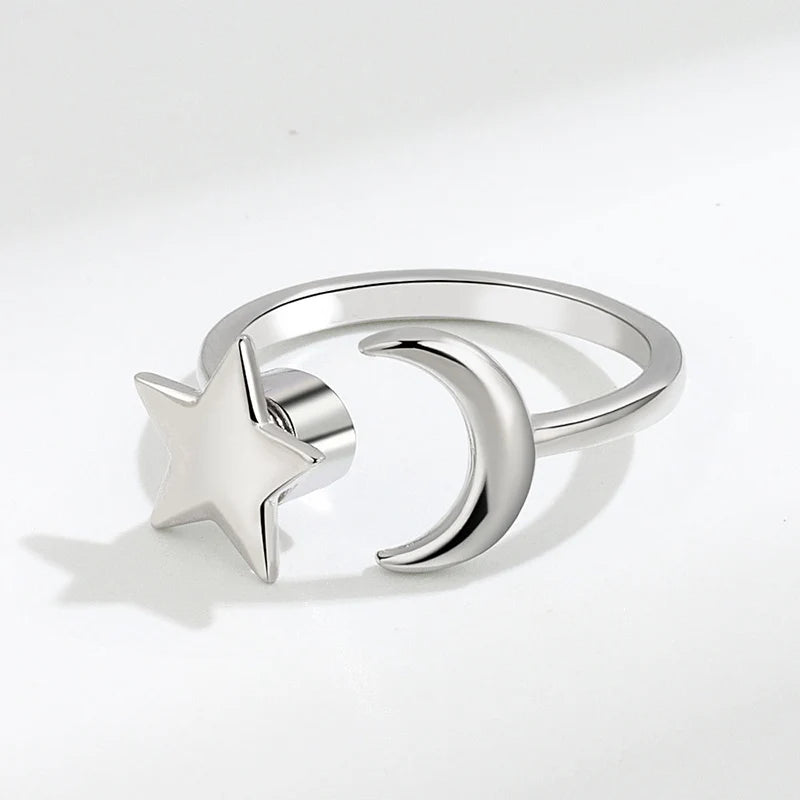 Anti Stress Anxiety Fidget Rings for Women Satinless Steel Spinner Sunflower Sun Star Ring Trendy Jewelry Gift - JZ3805P-3-SL