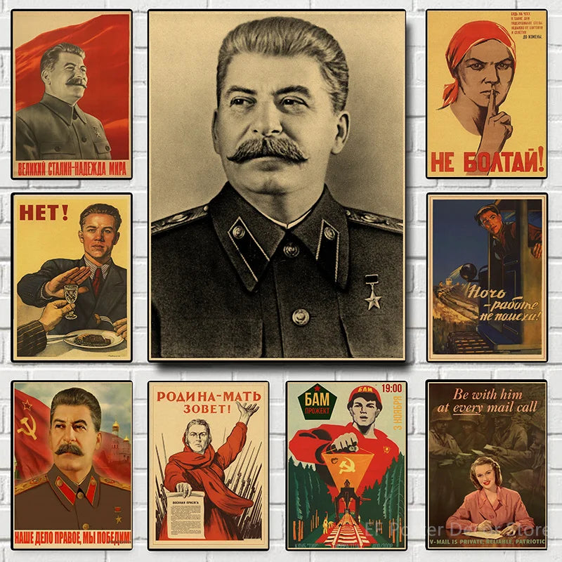 Buy Three Get Four USSR CCCP Russian Stalin Portrait Poster Prints Vintage Home Room Art Wall Decoration Soviet Retro Paintin