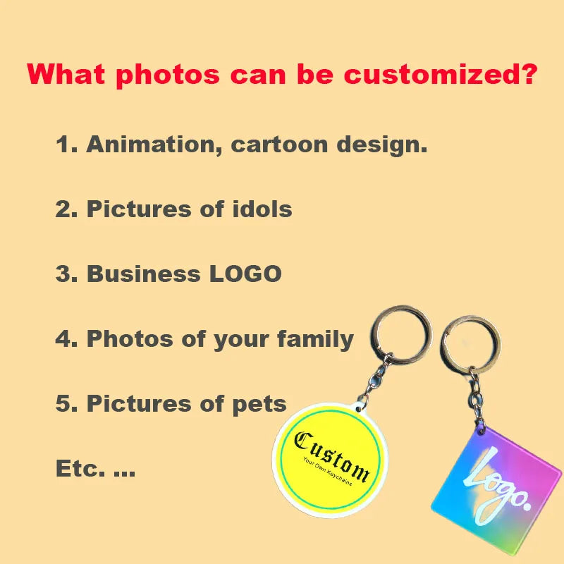 Personalized Keychains Designer Custom Cartoon Llavero Key Chain Photo Customized Anime Charms Hologram Clear Acrylic Key Rin