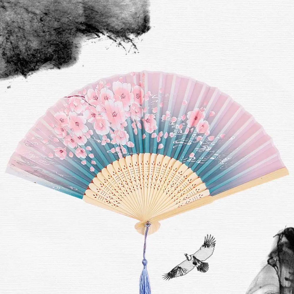 Retro Flower Pattern Home Decoration Elegent Bamboo Folding Fan Chinese Style Painting Handheld Fan Dance Performance Props