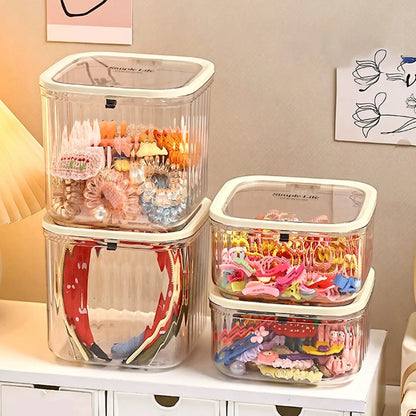 1pc Hair Accessory Storage Box, Desktop Press On Jewelry Box, with Lid, Girls' Rubber Band Headband Hair Clip Organizing Box