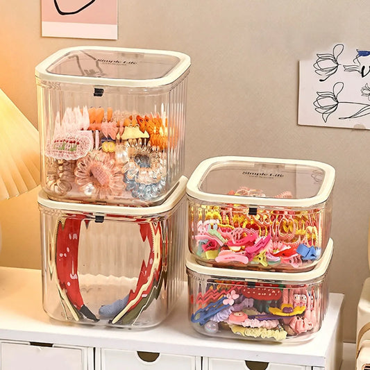 1pc Hair Accessory Storage Box, Desktop Press On Jewelry Box, with Lid, Girls' Rubber Band Headband Hair Clip Organizing Box