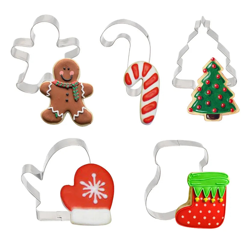 5Pcs/set Christmas Cookie Cutter Gingerbread Xmas Tree Mold Christmas Cake Decoration Tool Navidad Gift DIY Baking Biscuit Mo