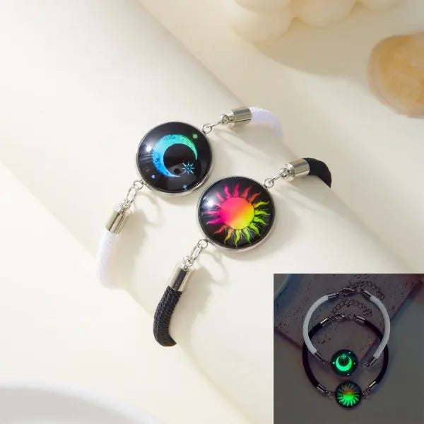 Romantic Luminous Sun Moon Couple Bracelets for Women Men Handmade Braided Rope Matching Bracelet Charms Lover Jewelry Gifts