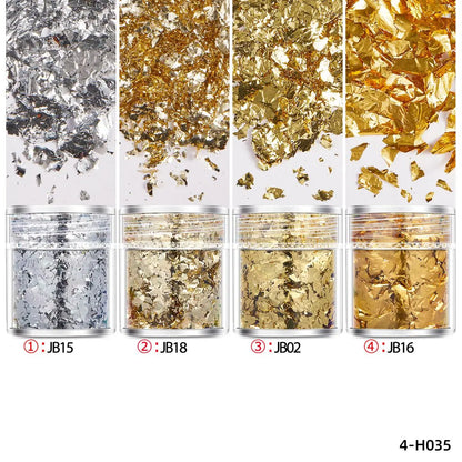 4Bottles/Set Gold Foil Leaf Flake Craft For Epoxy Resin Mold Jewelry Making Decoration Gold Foil Paper Nail Art Glitter Suppl