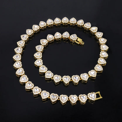 ZAKOL 45CM New Hip Hop Tennis Chain Bracelet Necklace Shiny Heart Rhinestone CZ Fashion Rock Party Jewelry Set - Gold Color 4