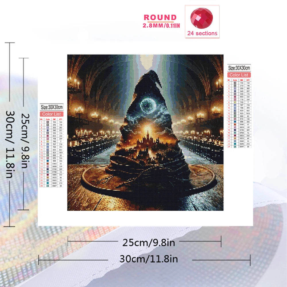 Momoart Hat Diamond Mosaic Landscape Cross Stitch Kits Art Diamond Painting Castle House DIY Embroidery Moon Decor for Home