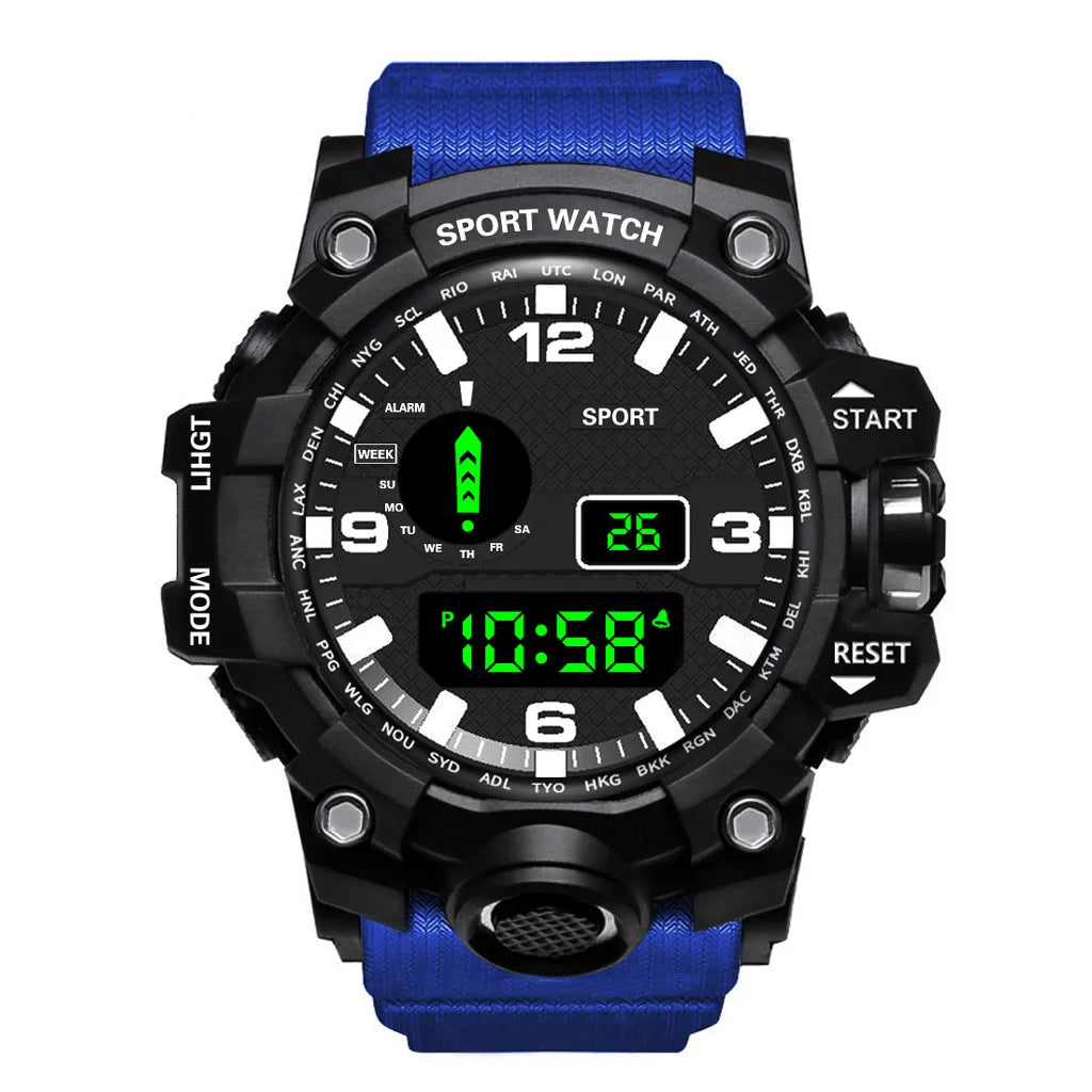 Fashion Men's Watch Sports Electronic Wristwatch Large dial Multifunctional Waterproof Luminous Alarm Kids Male's Military Wa