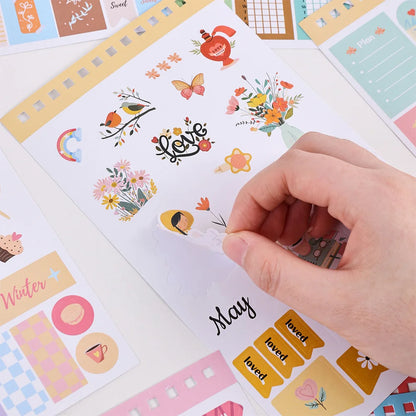 1213pcs Colorful Paper Label Sticker Book Daily Notes Marking Aesthetic Planning Coil Sticker Book Journal Scrapbooking Suppl