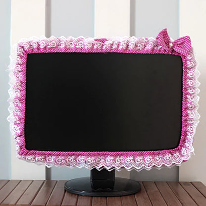 Lace Fabric Computer Frame Cover Monitor Screen Dust Cover With Elastic Pen Pocket Bow Home Decorations