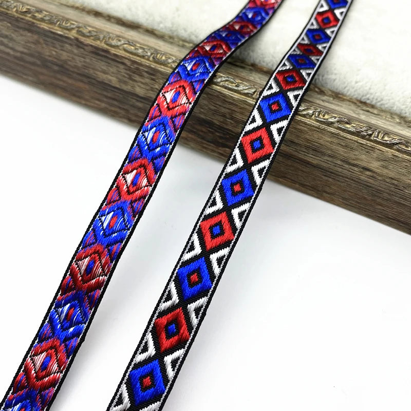 2 yards/lot 13mm Vintage Ethnic Embroidery Ribbon Lace Trim DIY Clothes Bag Accessories Embroidered Fabric - 08