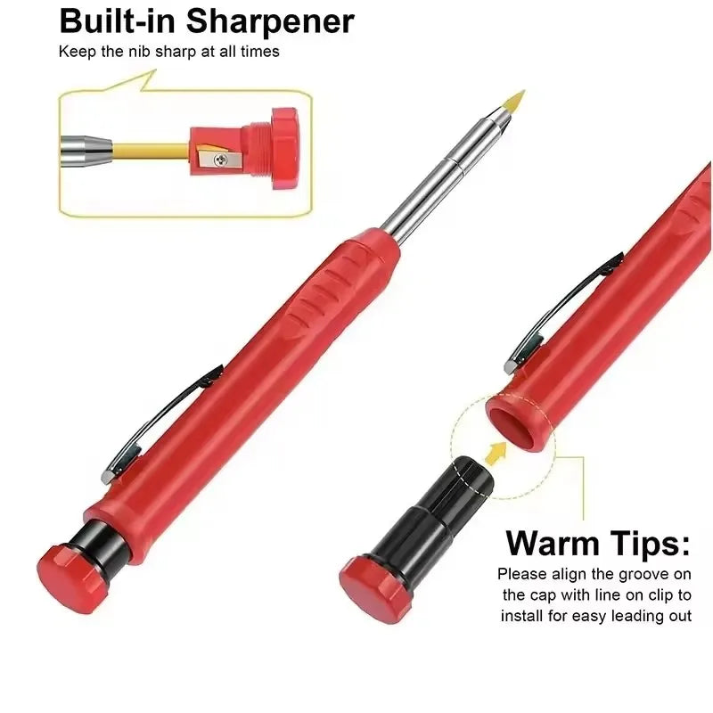 Solid Carpenter Pencil Set Woodworking Tools Mechanical Pencil 5 Colors Refill Construction Job Tools Carpentry Marking Scrib