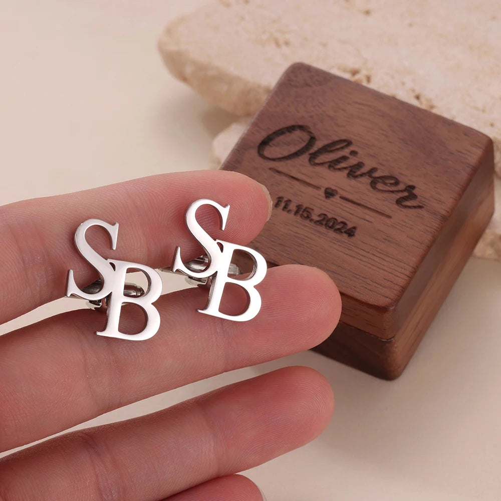 Personalized Initial Cufflinks Custom Monogram Letter Cuff Links for Men Valentine's Day Romantic Gift Engraved Name Initia