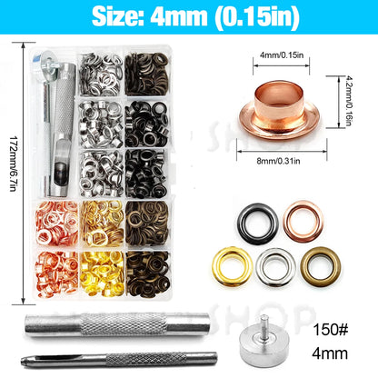 200pcs Metal Eyelet Gromment Kit Eyelet Punch Install Tool Set With Storage Box For LeatherCraft Shoes Belt Cap Bag Tags Clot