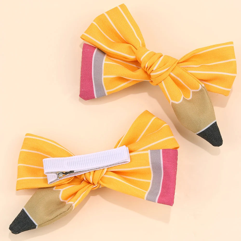 2Pcs Pencil Bow Hair Clips Cute Hairpins Kawaii Back To School Barrette For Girls Children Kids Headdress Headwear Accessorie