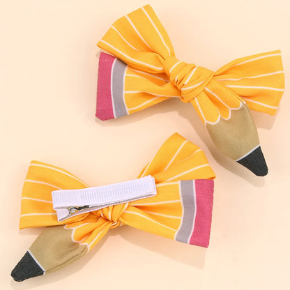 2Pcs Pencil Bow Hair Clips Cute Hairpins Kawaii Back To School Barrette For Girls Children Kids Headdress Headwear Accessorie