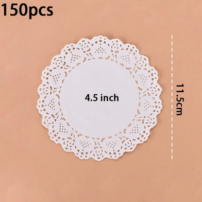 150pcs Round Paper Lace Doilies Party Decorative Tableware Placemats White Paper Mats Table Decoration - B
