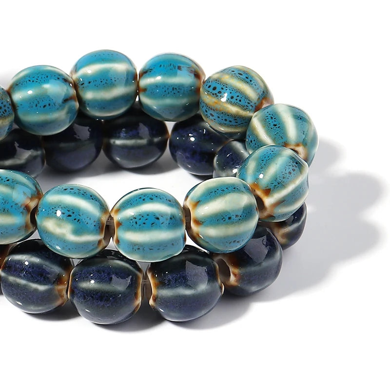 1 Strand Pumpkin Shape Stripe Ceramics Beads Colorful Floral Glaze Beads for Jewelry Making DIY Loose Spacer Beads Accessorie