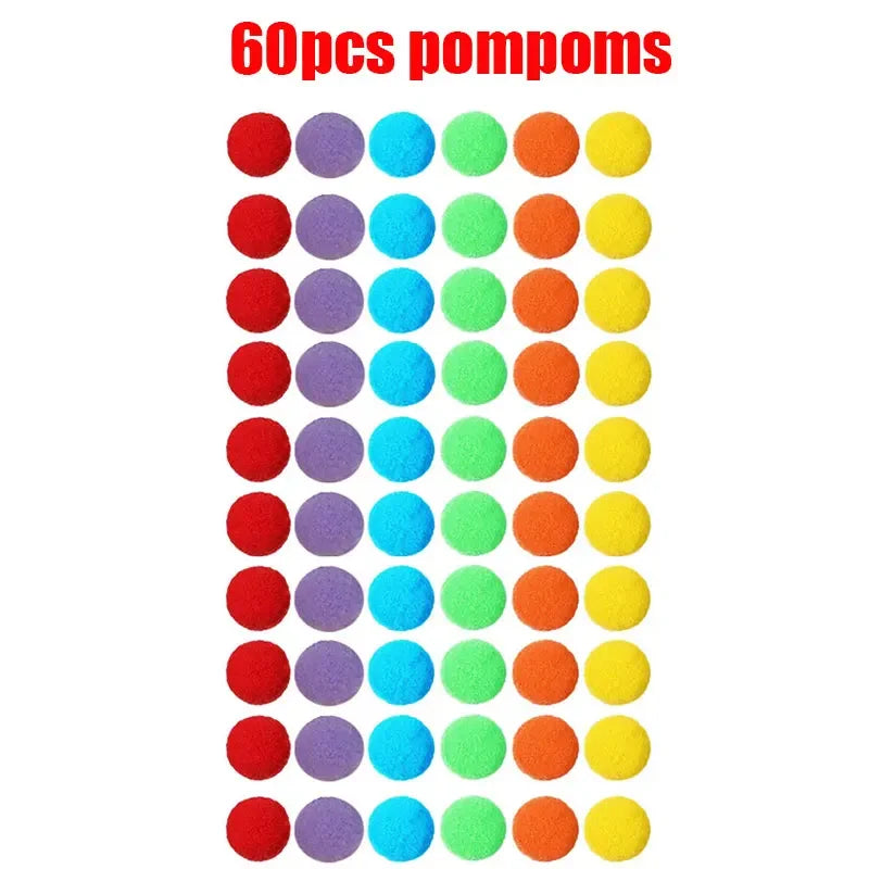Children Counting and Sorting Toys Pom Poms Rainbow Colors Plastic Bowls Tweezers Fine Motor Skill Children Learning Toys - 6