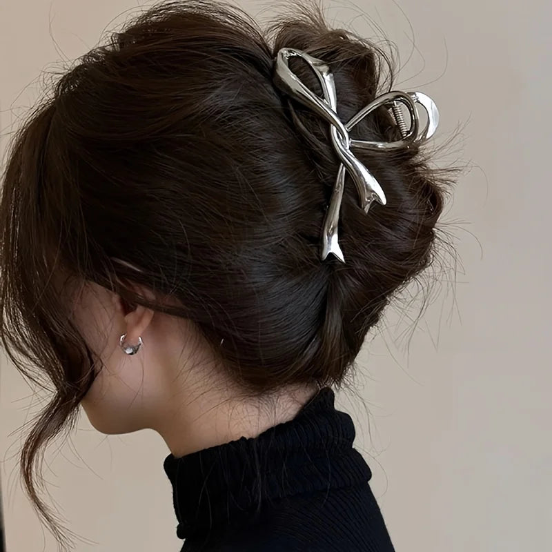 New Vintage Ribbon Bow Hair Claws Metal Hair Clips Crab Headwear Hairpins Shark Ponytail For Women Hair Accessories Barrettes