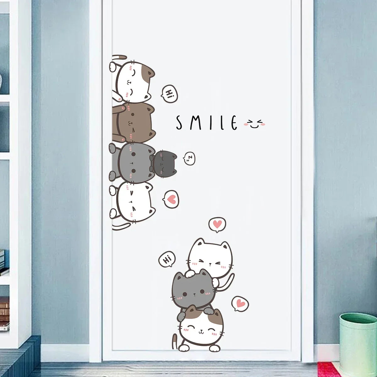 1Pc Furniture Cartoon Cute Cat Wall Stickers for Door Home Decor Accessories Living Room Kids Room Decoration Wall Decals DIY