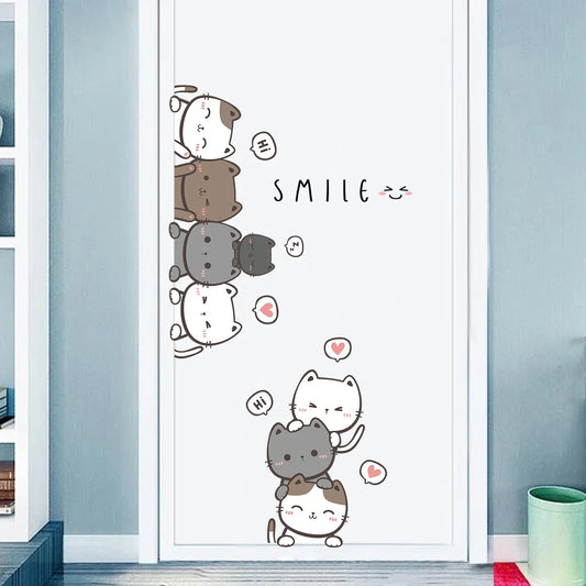 1Pc Furniture Cartoon Cute Cat Wall Stickers for Door Home Decor Accessories Living Room Kids Room Decoration Wall Decals DIY