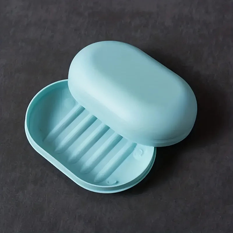Soap Dish with Lid - Portable & Sealed Travel Soap Container - Light Blue