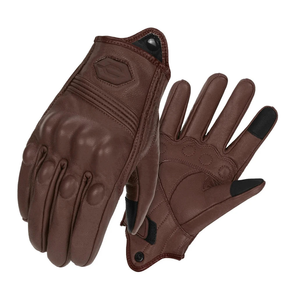 ​Vintage Leather Motorcycle Gloves Summer Breathable Unisex Biker Gloves With Anti-Slip Ventilation Design Motorbike Ride Glo