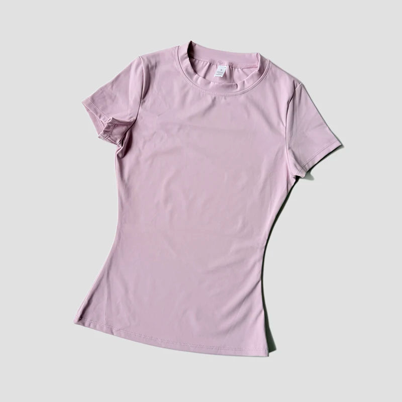 Women Yoga Top Seamless Sport T Shirts Fitness Clothes Short Sleeve Yoga Shirt Gym Top Running Active Wear - Pink / L