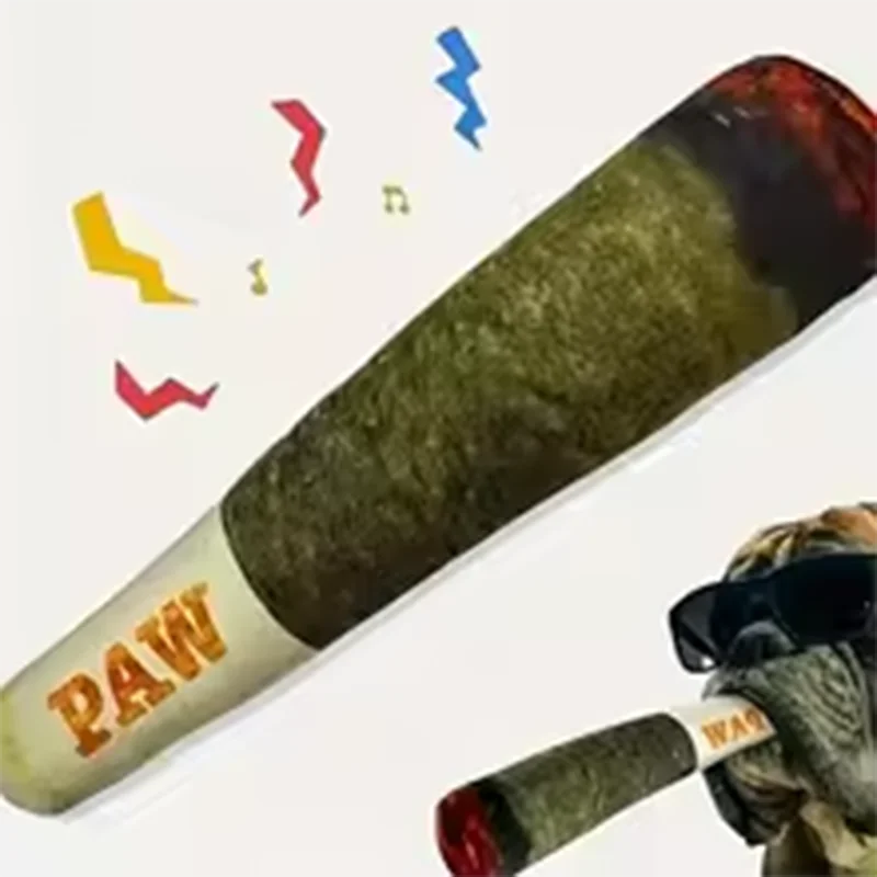 Funny Interactive Dog Toys Cigar Design Plush Squeaky Pet Toys Grinding Teeth Creative Chew Cool Stuffed Gifts for Dog Birthd