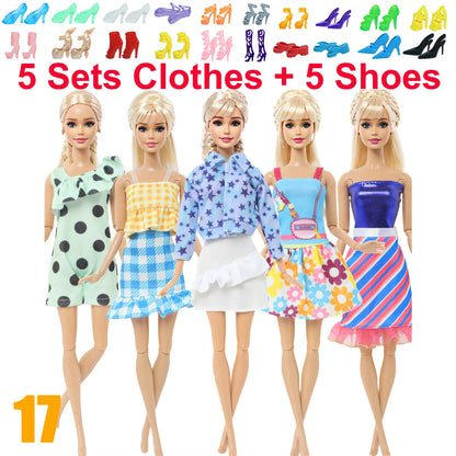 10 Pcs/Set Fashion Outfits 30cm Doll Shirt Pants Dress Shoes 11.5 Inch Doll Clothes Dollhouse 11.8" 1/6 Doll Accessories Toy 