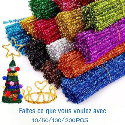 10/50/100 Glitter Chenille Stem Pipe Cleaner Plush Metal Foil Stem Wire Sticks for Kids Educational DIY Craft Supplies Toy Cr